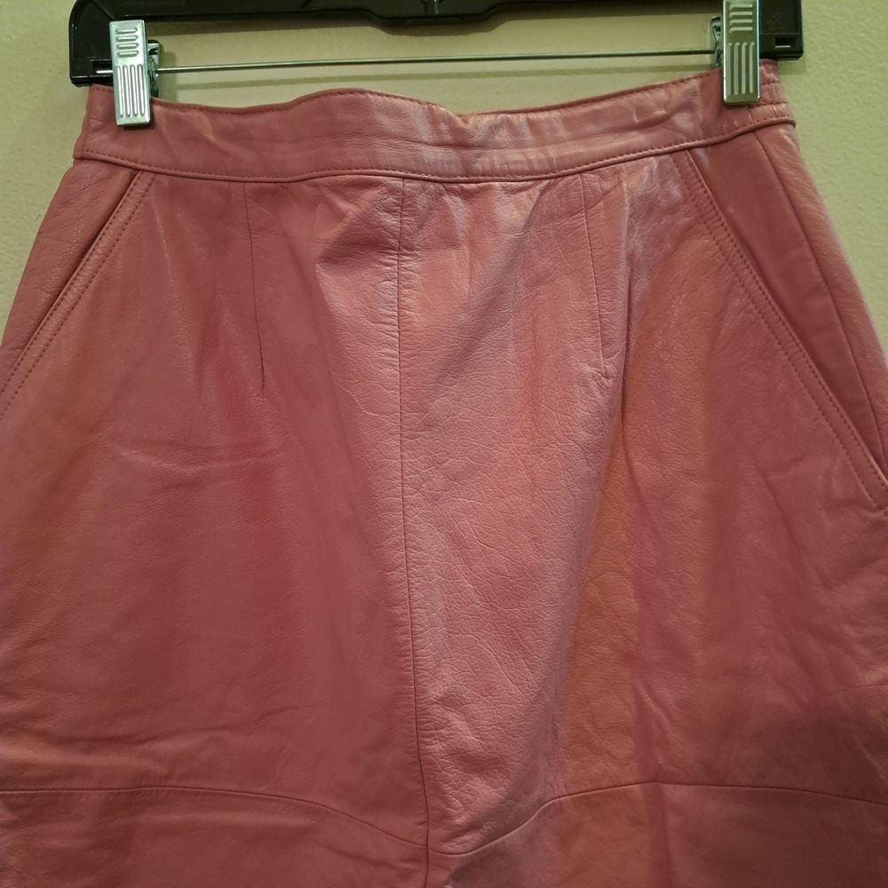 Vintage Pink Leather Pencil Skirt High Waisted‎ Midi with Pockets Waist 30" - Picture 3 of 13